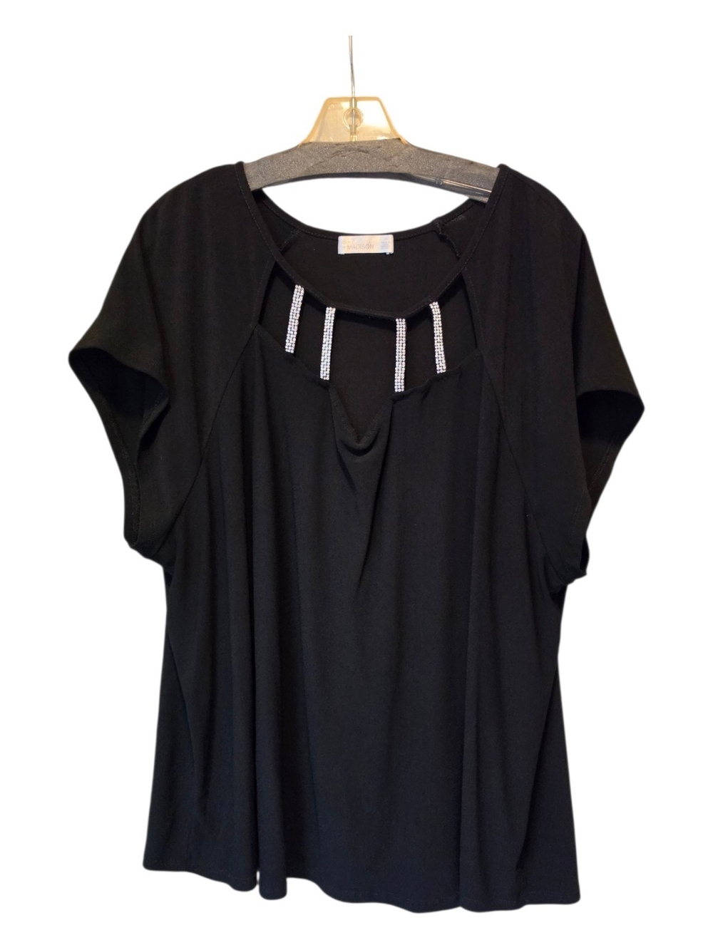 89th & Madison Black Short Sleeve Top with Embellishments Size 3X